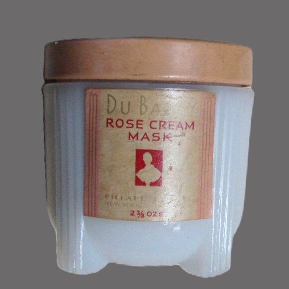 DuBarry ROSE CREAM MASK Art Deco MILK GLASS JAR - Picture 1 of 15